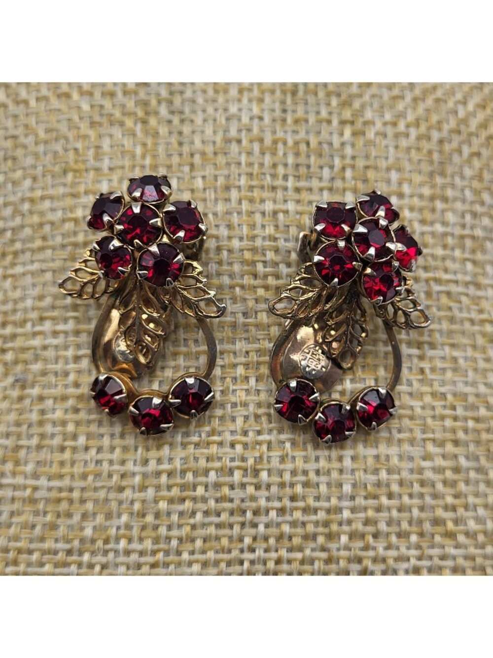 Fab Vintage Red Rhinestone clip earrings Bold Regal Old Hollywood